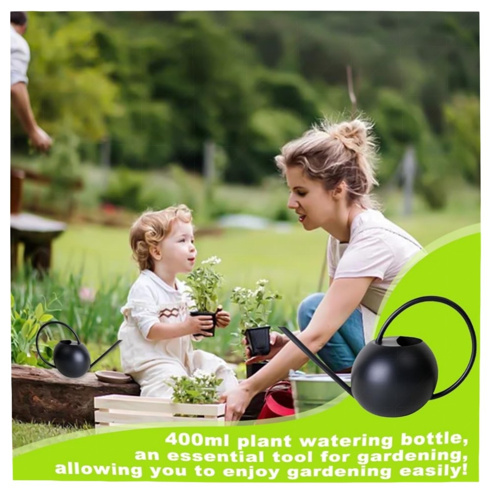 400 ml Edelstahl-Gießkanne für Zimmerpflanzen – kompakt, langes Auslaufdesign, ergonomischer Griff, matt schwarz, rostfrei