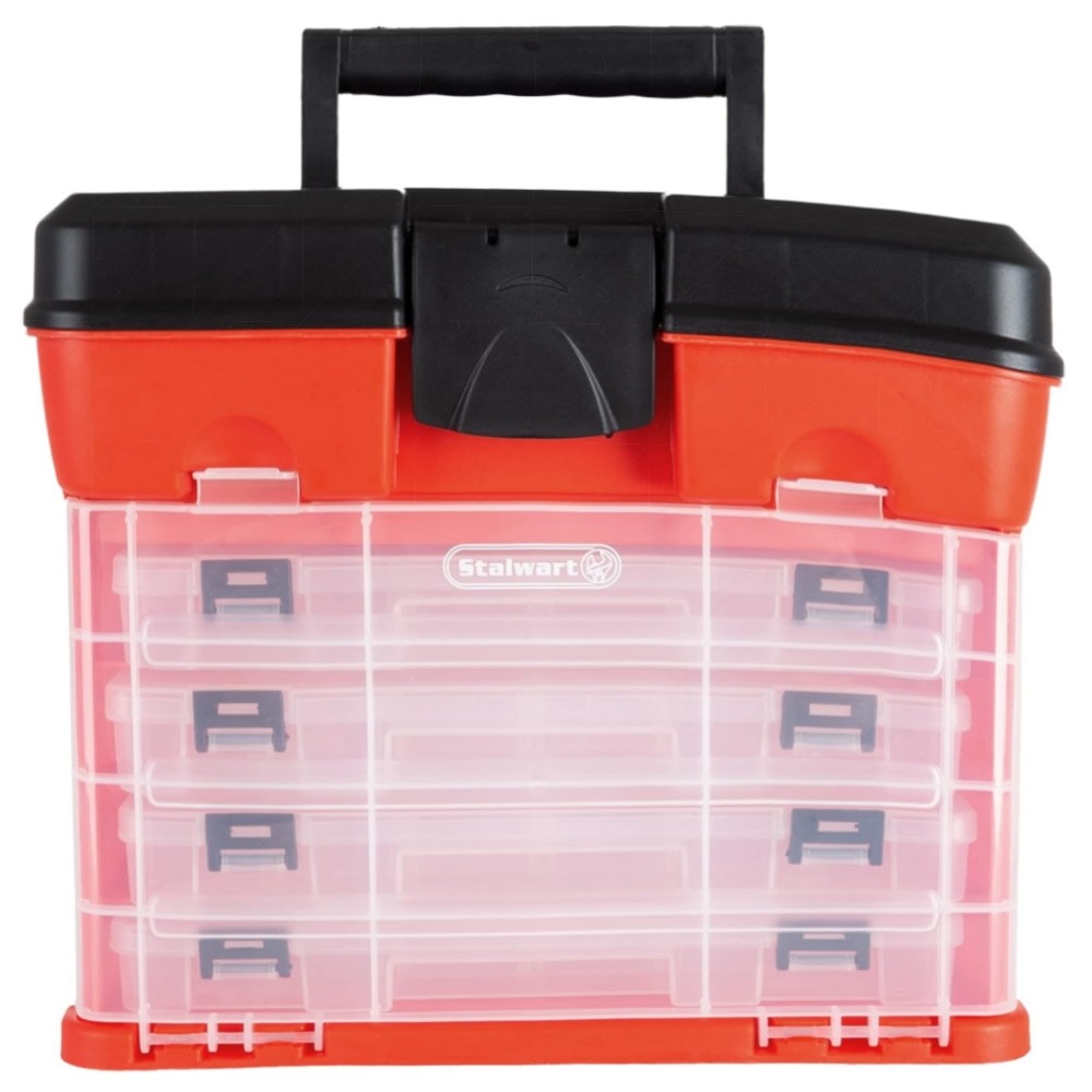 Tragbarer Mehrzweck-Organizer mit 4 herausnehmbaren Fächern, PP, rot – Werkzeug-, Angel- & Bastelbox mit großem Hauptfach (27,9×17,8×30,5 cm)