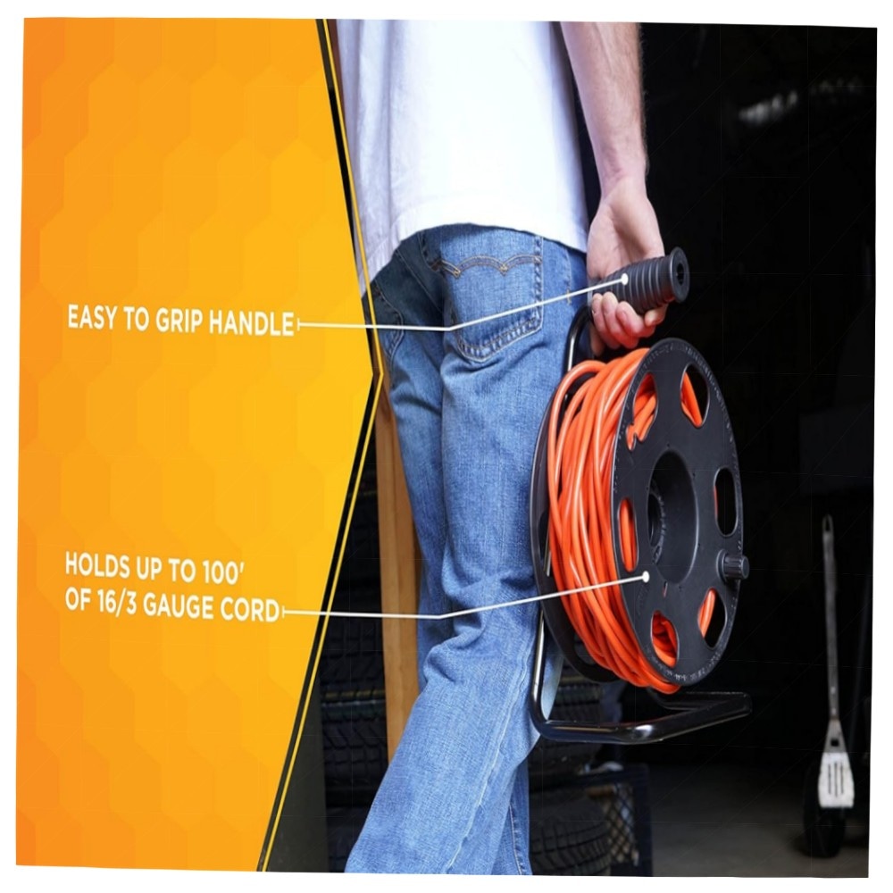 Kabel-Schnurrolle mit Metallständer, bis 45 m (16/3 AWG) – robust, kompakt & leicht montierbar