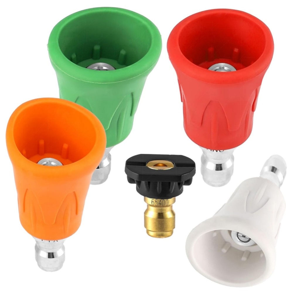 Hochdruckreiniger Düsenschutz 5er-Set, Edelstahl & TPE, 6,35 mm Schnellanschluss – Spritzschutz & Stoßfester Düsenhalter