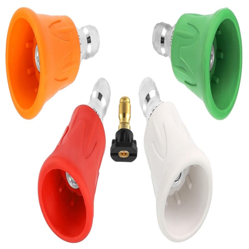 Hochdruckreiniger Düsenschutz 5er-Set, Edelstahl & TPE, 6,35 mm Schnellanschluss – Spritzschutz & Stoßfester Düsenhalter