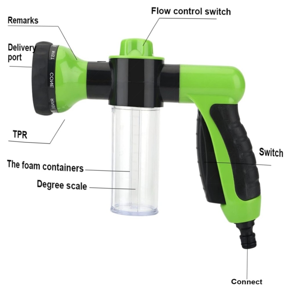 Hochdruck-Schaumpistole für Auto & Garten – robustes ABS, 8 Sprühmuster, 6 m Reichweite, ergonomischer rutschfester Griff
