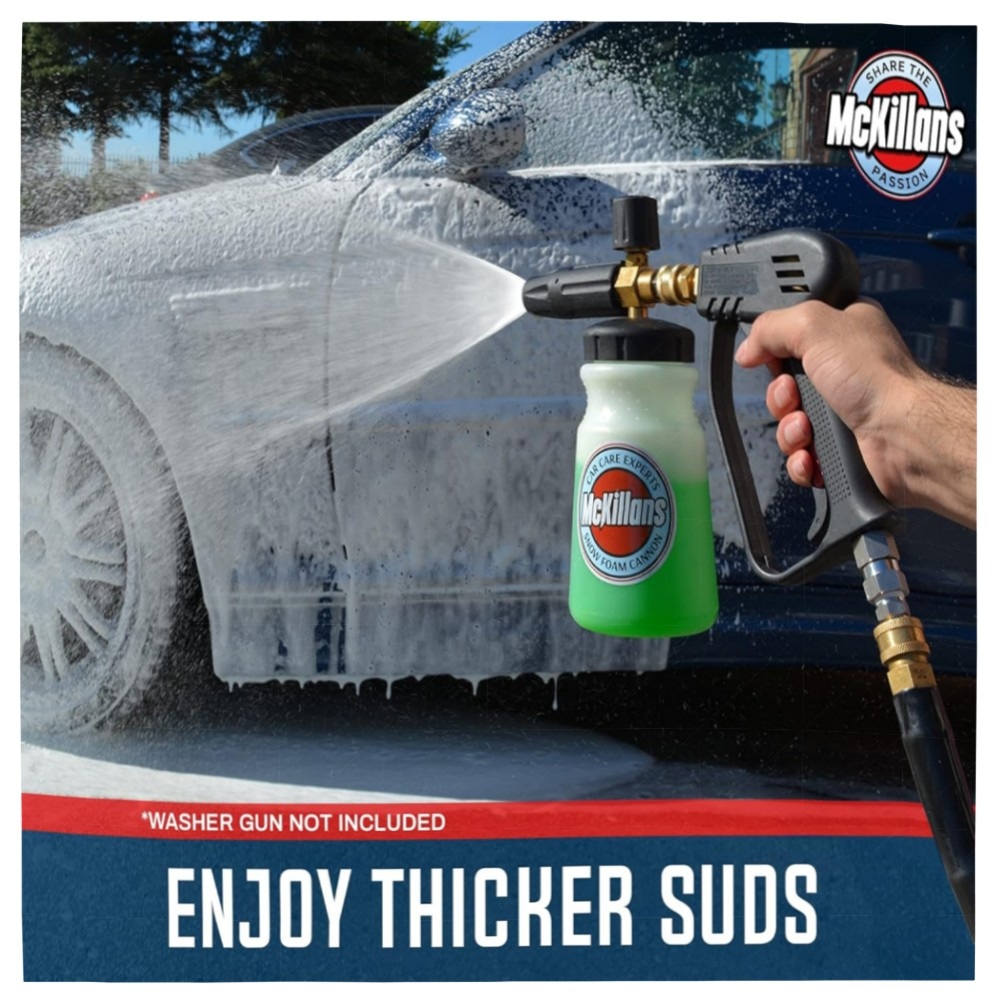 Schneeschaumkanone Hochdruckreiniger 1 L mit verstellbarer Lanze & 6,35 mm Schnellverbinder – Messinganschlüsse, dicker Schaum für schonende Autowäsche