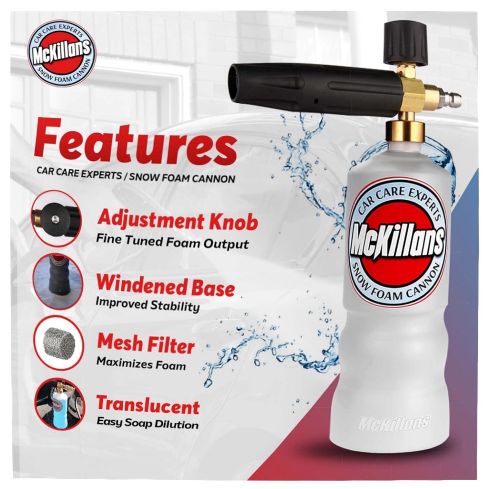 Schneeschaumkanone Hochdruckreiniger 1 L mit verstellbarer Lanze & 6,35 mm Schnellverbinder – Messinganschlüsse, dicker Schaum für schonende Autowäsche