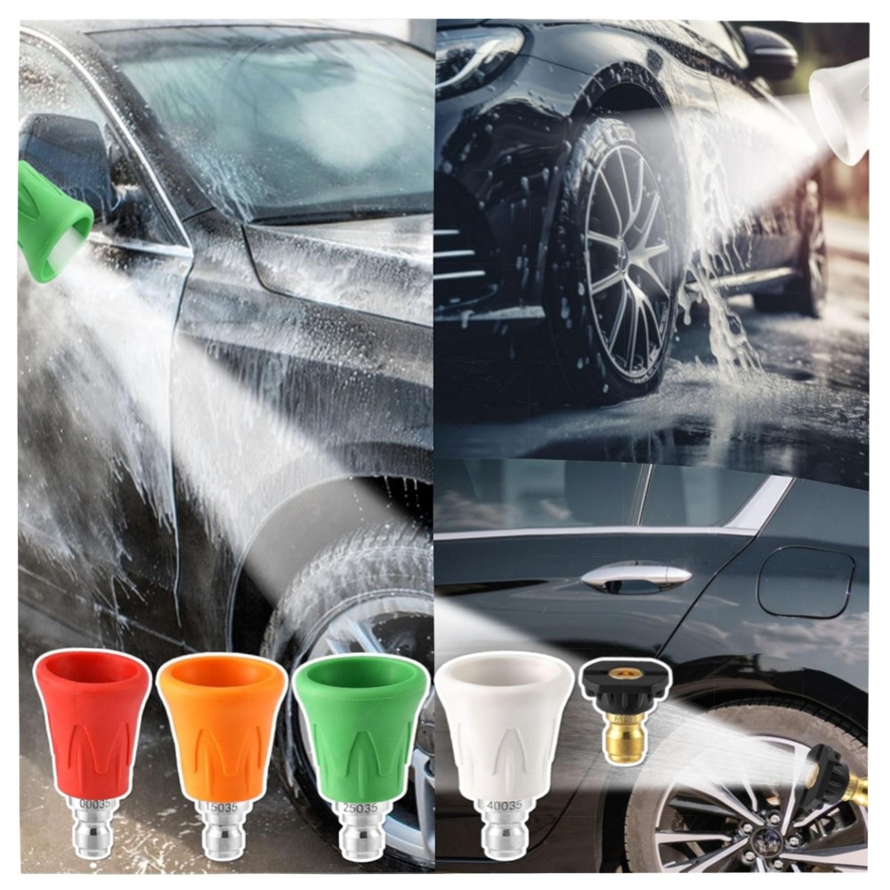 Hochdruckreiniger Düsenschutz 5er-Set, Edelstahl & TPE, 6,35 mm Schnellanschluss – Spritzschutz & Stoßfester Düsenhalter