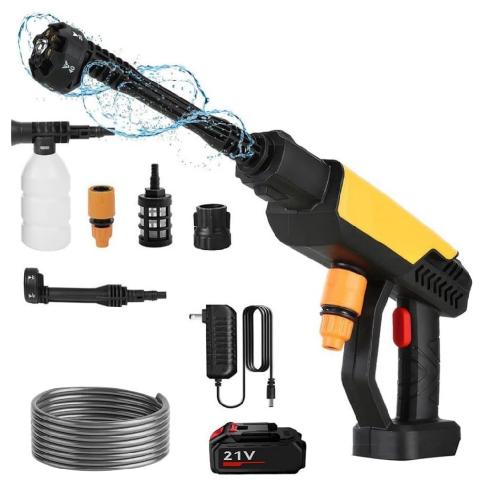 Akku Hochdruckreiniger 21V, 70 Bar – Mobiler 15000mAh*2 Druckreiniger mit 6‑in‑1 Düsen & 5 m Schlauch, tragbar für Auto & Garten