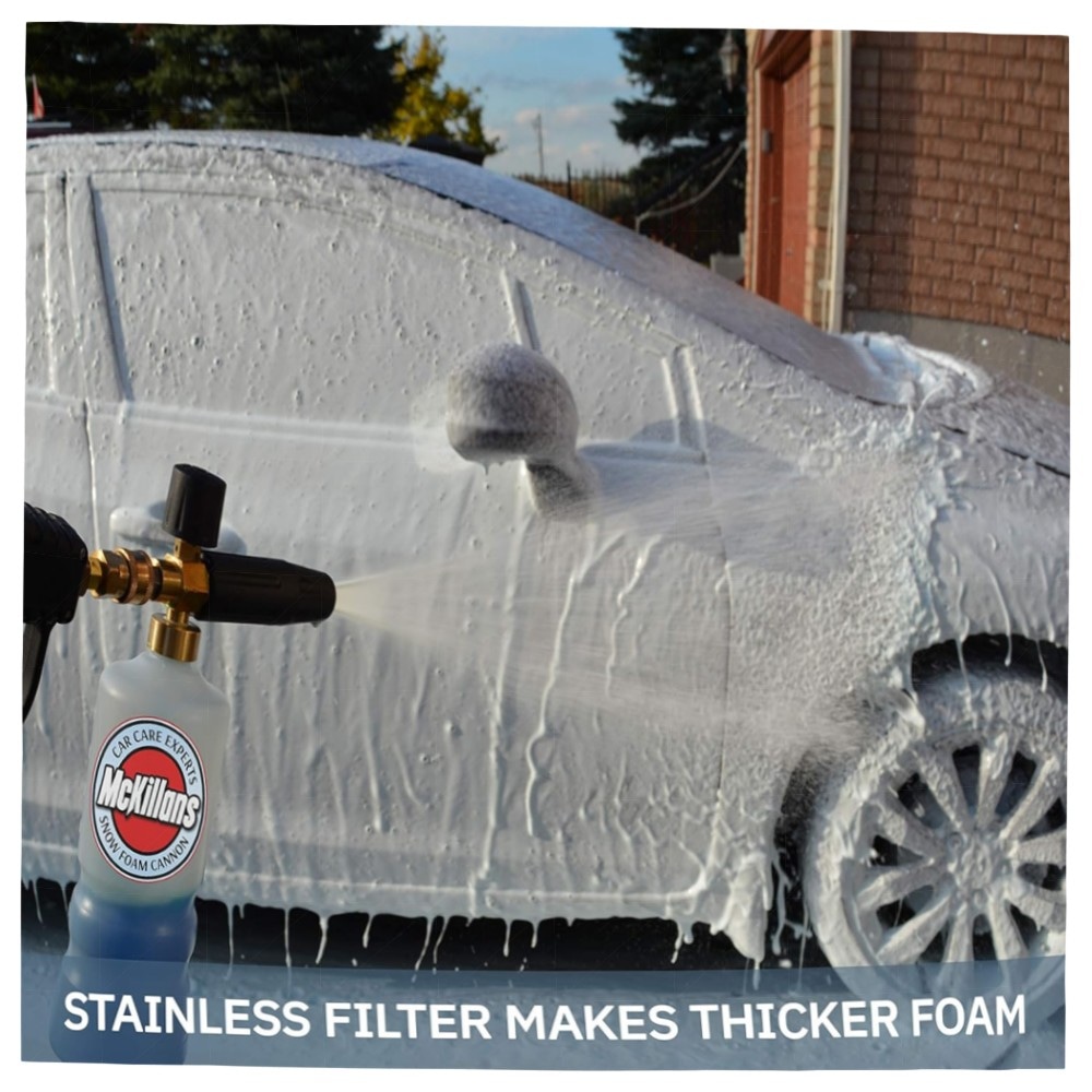 Schneeschaumkanone Hochdruckreiniger 1 L mit verstellbarer Lanze & 6,35 mm Schnellverbinder – Messinganschlüsse, dicker Schaum für schonende Autowäsche