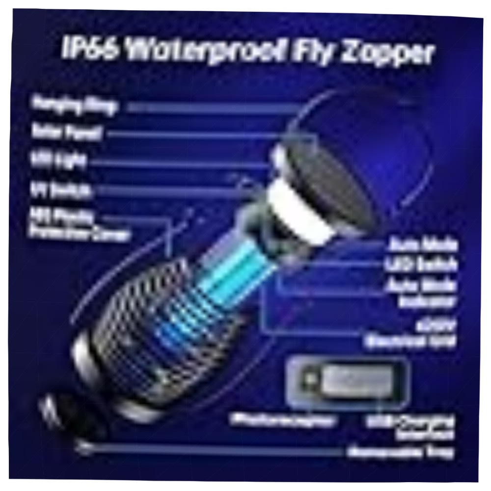 Solar Insektenvernichter Elektrisch – Tragbare Mückenfalle mit USB, IP66 Wasserdicht, 3‑in‑1 UV‑Lampe für Haus, Garten & Camping (4000mAh)