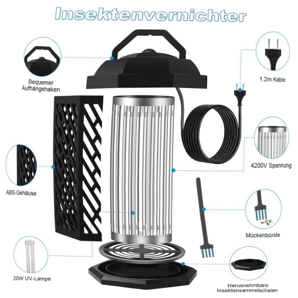 Insektenvernichter Elektrisch 4200V mit UV-Licht 18W – Wasserdichter Mosquito Killer für Innen & Außen, robustes ABS, abnehmbarer Sammelbehälter