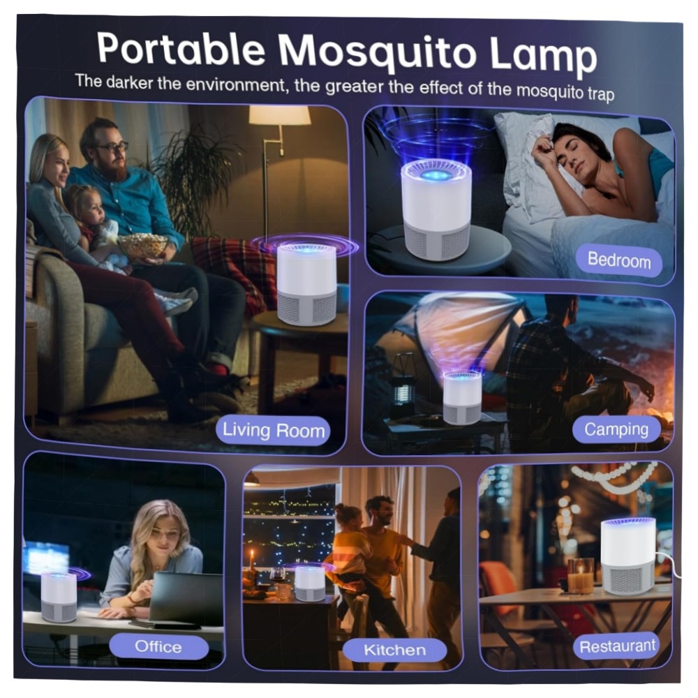 Elektrischer Insektenvernichter USB – Tragbare UV-Mückenfalle mit 7‑Blatt Turbinen‑Ventilator, leise & USB‑betriebene Moskito‑Lampe für Haus, Garten & Camping