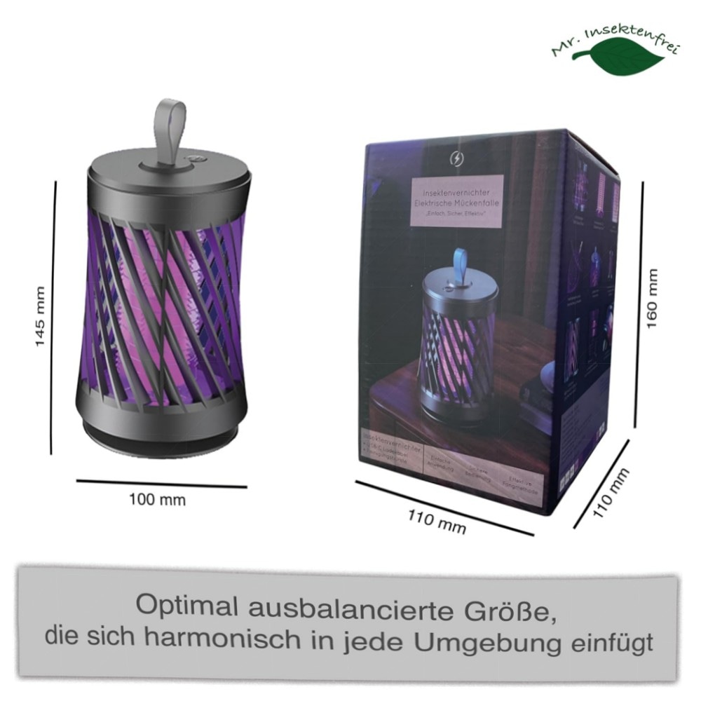 Kabelloser 2‑in‑1 Insektenvernichter mit Akku – UV Mückenlampe (365 nm), 3000V Elektroschock, leise Nachtlicht & wiederaufladbar