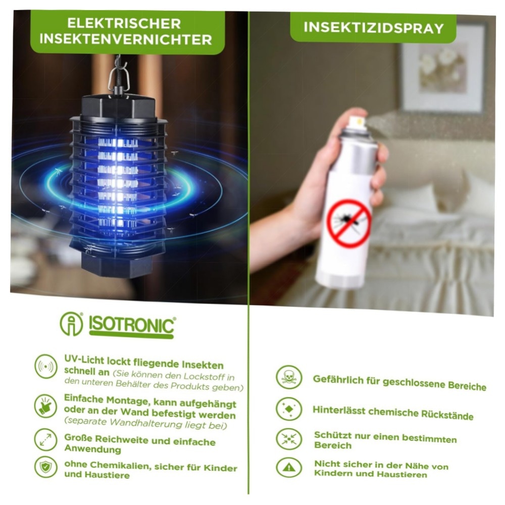 Elektrischer Insektenvernichter ISOTRONIC 500 V – Mückenlampe für Innen 50 m², geruchlos & sicher (3 Stück)