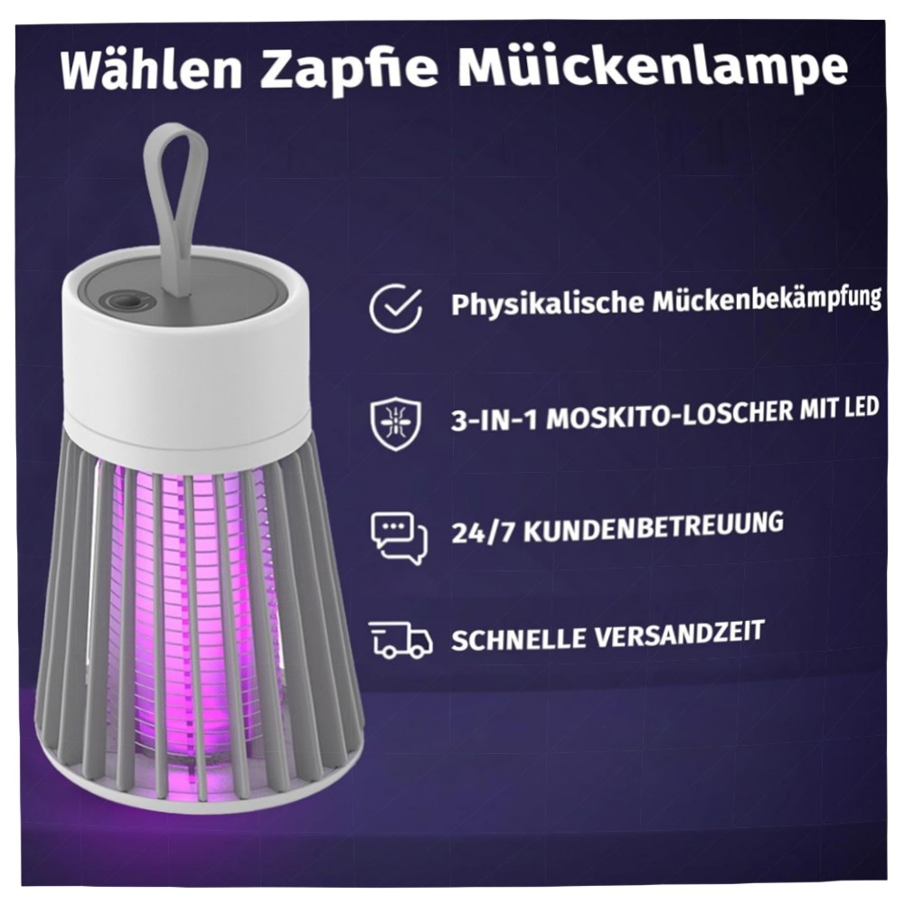 Zapfie Mückenlampe 3‑in‑1 Zapper – Tragbar, Wiederaufladbar & IPX4 Wasserdicht für Innen & Außen, UV‑Falle ohne Chemie