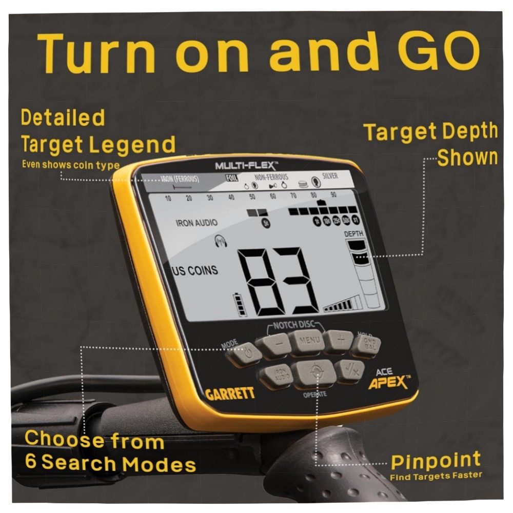 Garrett ACE APEX Metalldetektor – Ultraleicht, Multi-Frequency für Strand & Gelände, inkl. Pro-Pointer AT