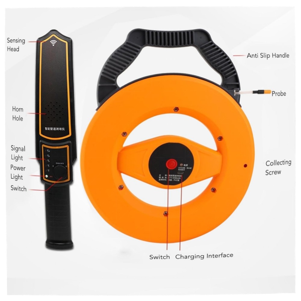 Rohrblockade-Detektor 30 m – wasserdichter Rohrverstopfungsscanner mit 4 Sonden, robustes ABS, wiederaufladbar