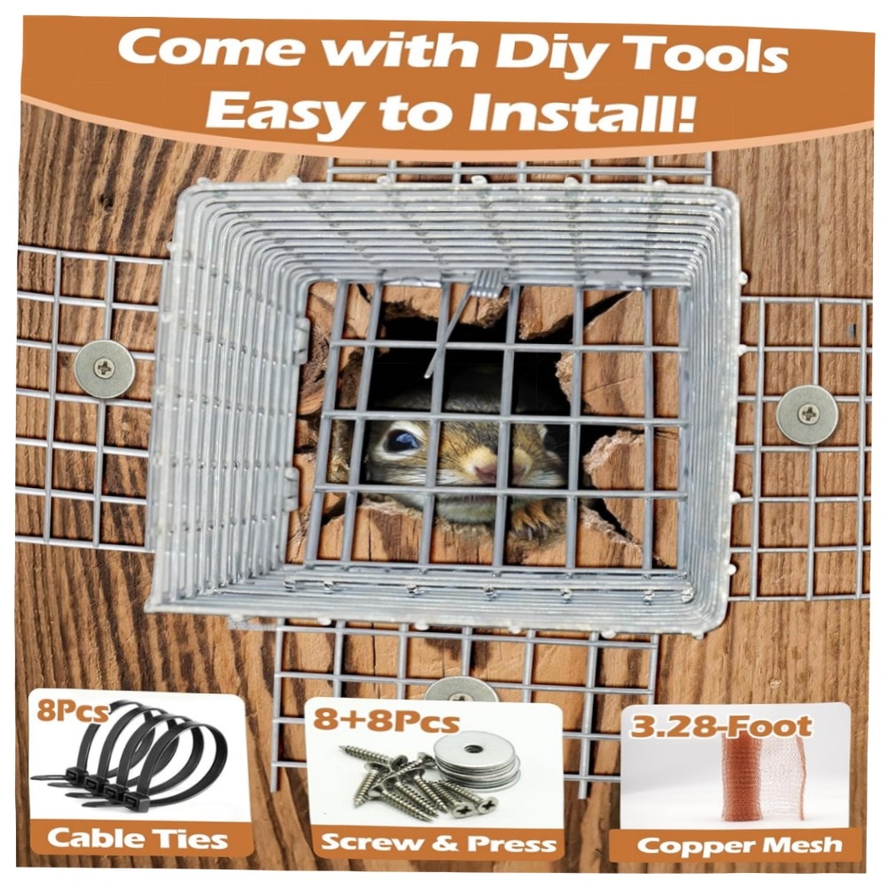 Eichhörnchen-Einweg-Türstopper – humane Nager-Excluder aus verzinktem Stahl, Komplett-Installationskit mit Kupfergeflecht