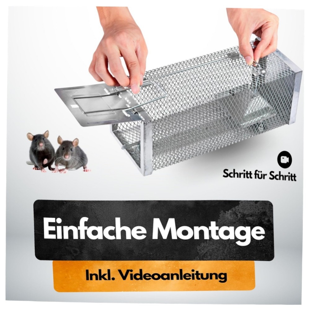 Panteer SCHÄDLINGSMEISTER XXL Lebendfalle für Ratten & Mäuse – vollverzinkt, 0,2s Schnellverschluss, inkl. Handschuhe & Köder