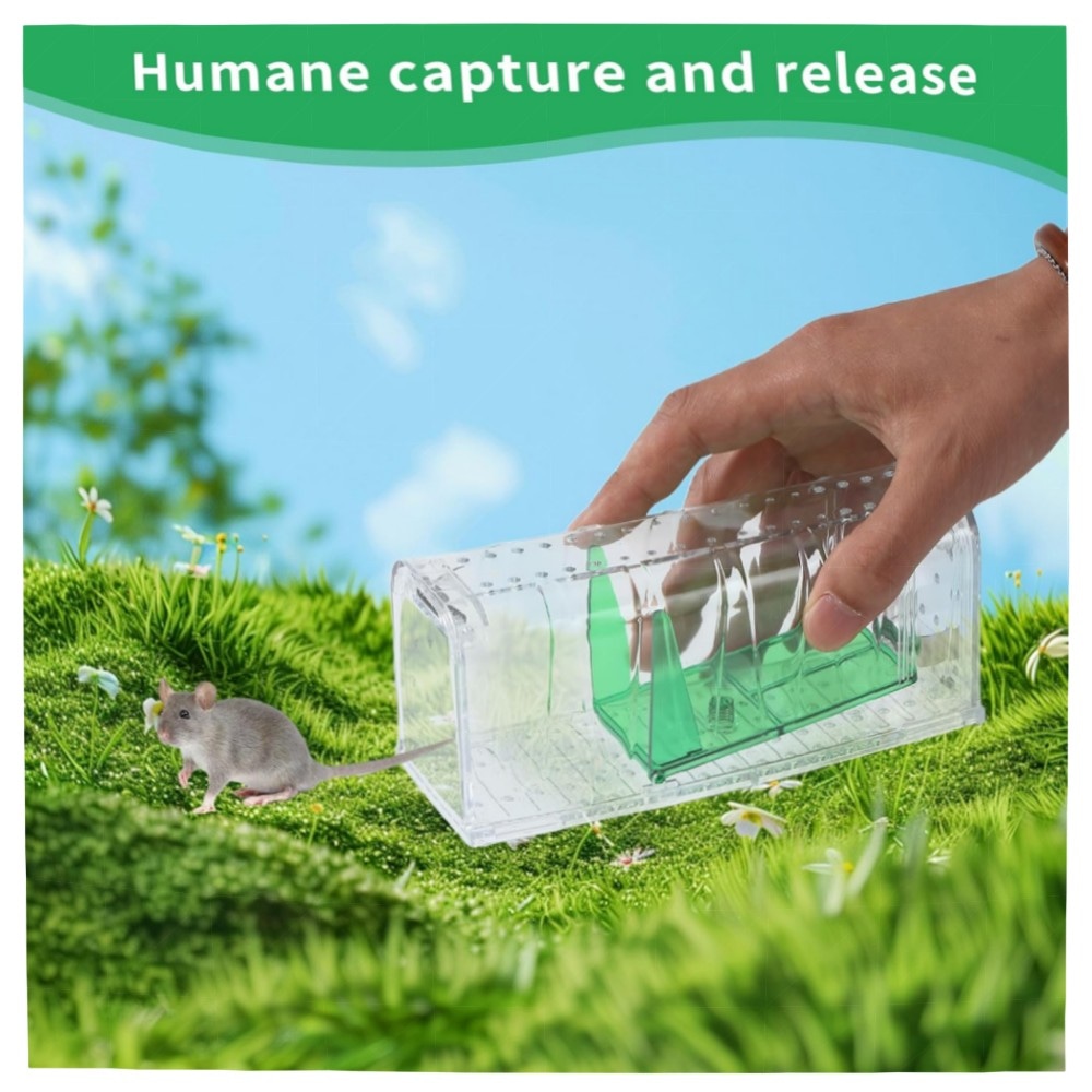 4er Set Lebend-Mausefallen, empfindliche Mäusefalle aus transparentem PC, wiederverwendbar & sicher mit Köderbox und Belüftung