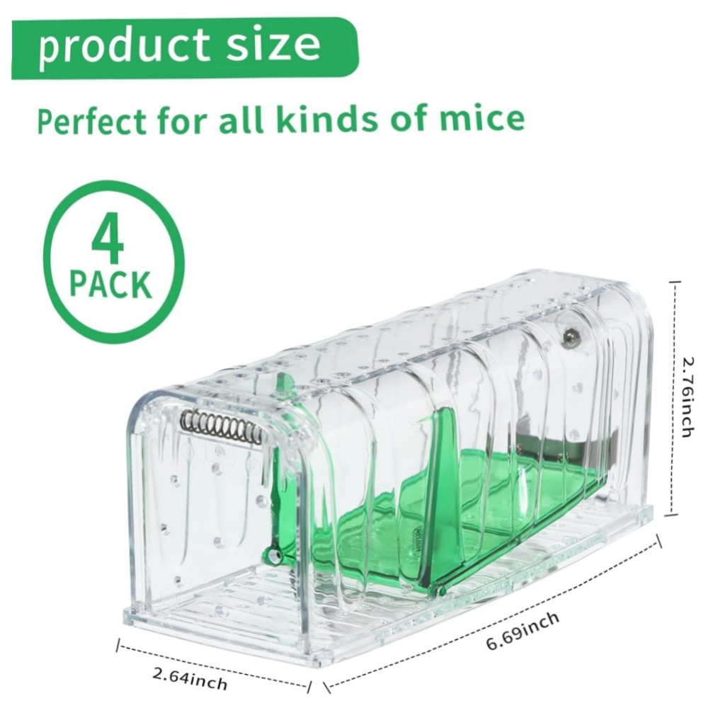 4er Set Lebend-Mausefallen, empfindliche Mäusefalle aus transparentem PC, wiederverwendbar & sicher mit Köderbox und Belüftung