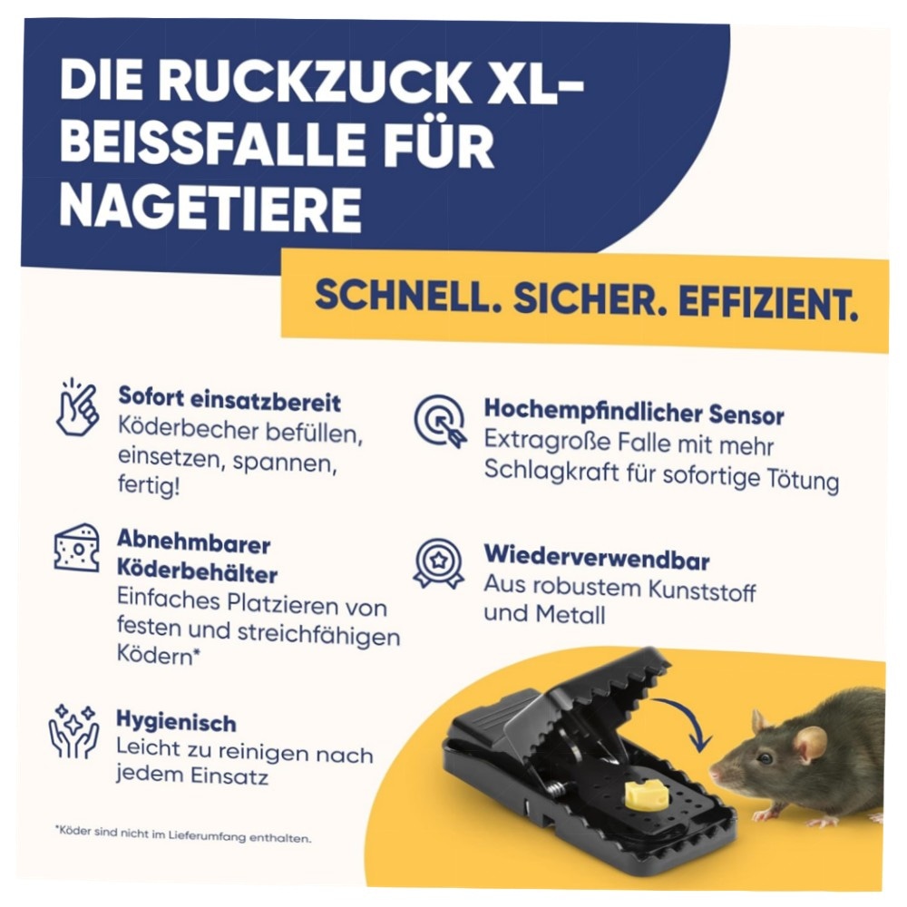 XL Beißfalle für Ratten & Mäuse, 6er-Pack – robuste, wiederverwendbare Schlagfallen aus Kunststoff mit hoher Federkraft für Haus & Garten