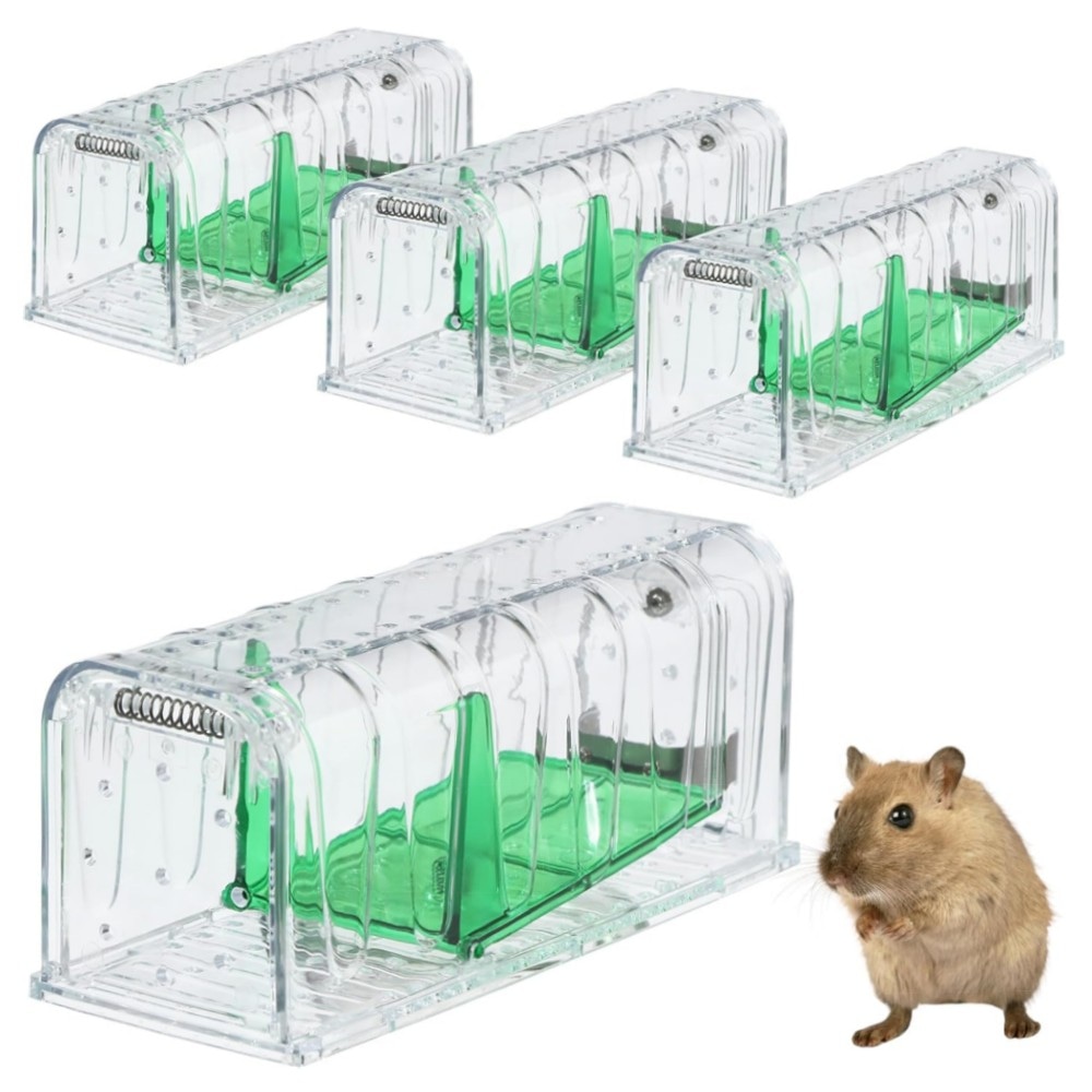 4er Set Lebend-Mausefallen, empfindliche Mäusefalle aus transparentem PC, wiederverwendbar & sicher mit Köderbox und Belüftung