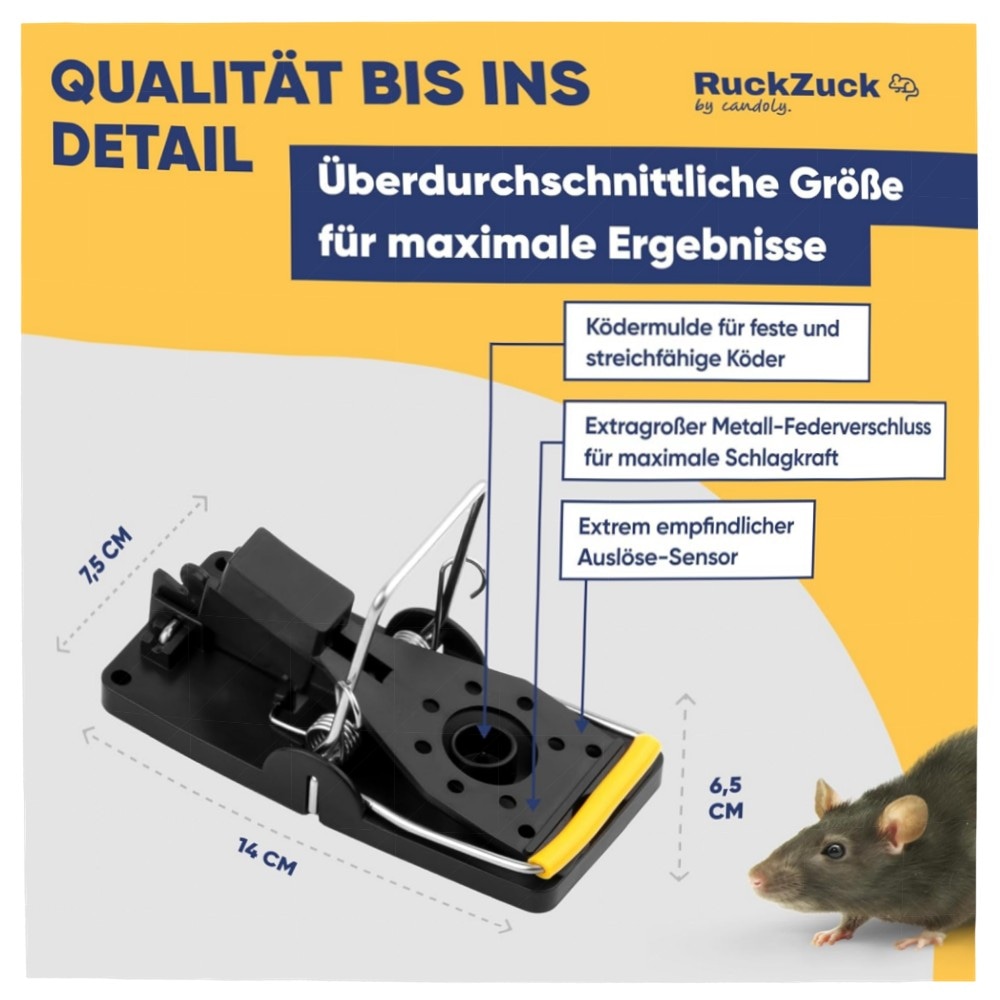 XL Beißfalle für Ratten & Mäuse, 6er-Pack – robuste, wiederverwendbare Schlagfallen aus Kunststoff mit hoher Federkraft für Haus & Garten