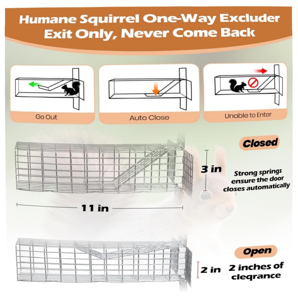 Eichhörnchen-Einweg-Türstopper – humane Nager-Excluder aus verzinktem Stahl, Komplett-Installationskit mit Kupfergeflecht