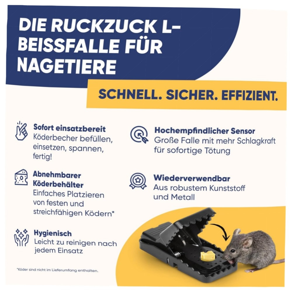 XL Beißfalle für Ratten & Mäuse, 6er-Pack – robuste, wiederverwendbare Schlagfallen aus Kunststoff mit hoher Federkraft für Haus & Garten