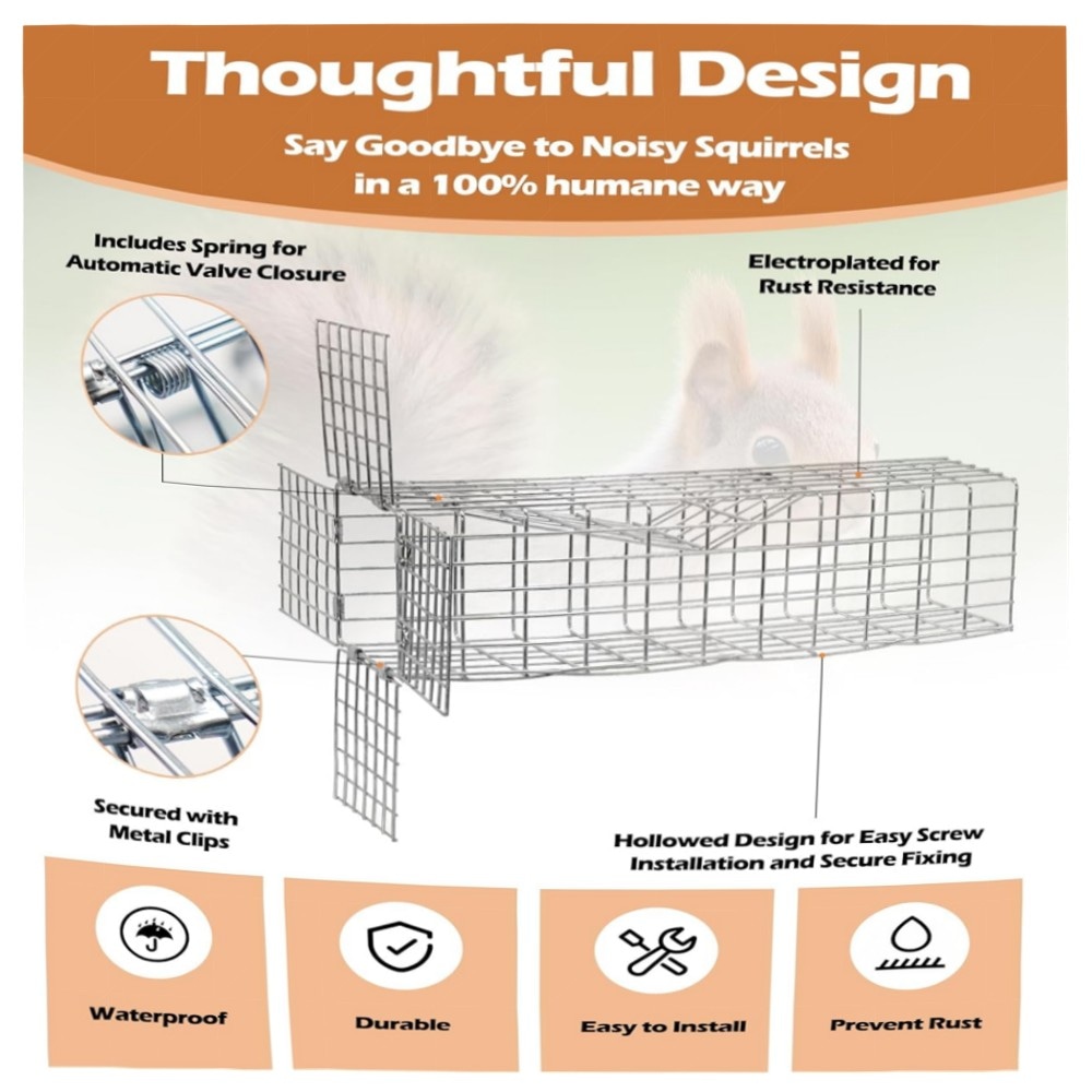 Eichhörnchen-Einweg-Türstopper – humane Nager-Excluder aus verzinktem Stahl, Komplett-Installationskit mit Kupfergeflecht