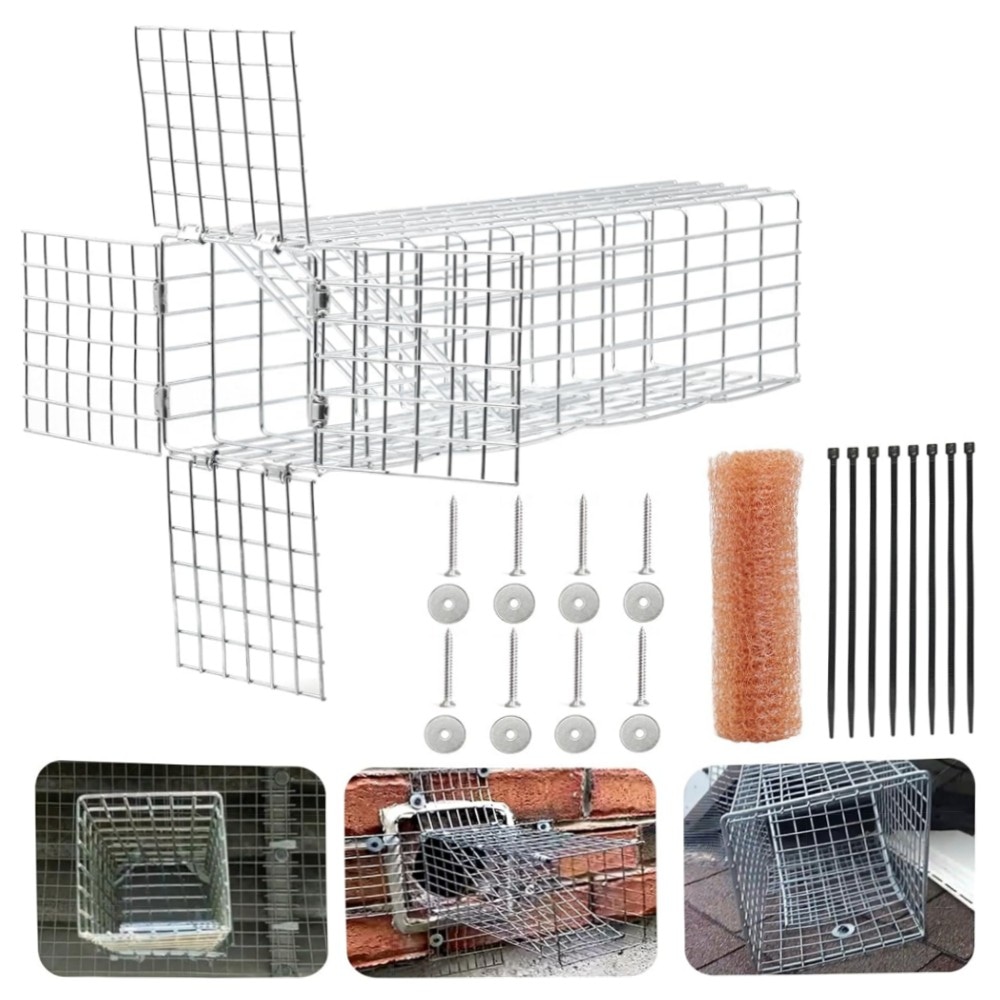 Eichhörnchen-Einweg-Türstopper – humane Nager-Excluder aus verzinktem Stahl, Komplett-Installationskit mit Kupfergeflecht