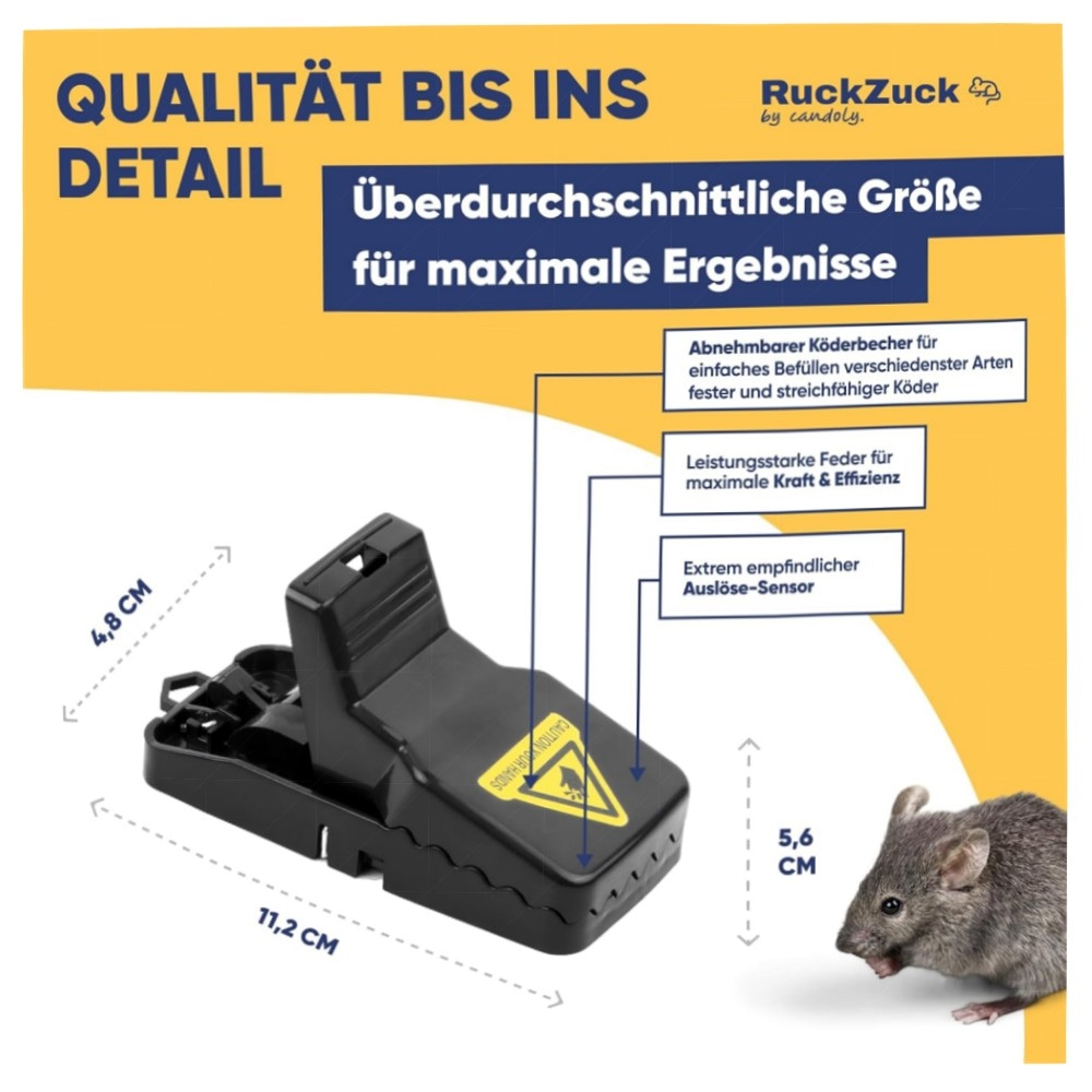 XL Beißfalle für Ratten & Mäuse, 6er-Pack – robuste, wiederverwendbare Schlagfallen aus Kunststoff mit hoher Federkraft für Haus & Garten