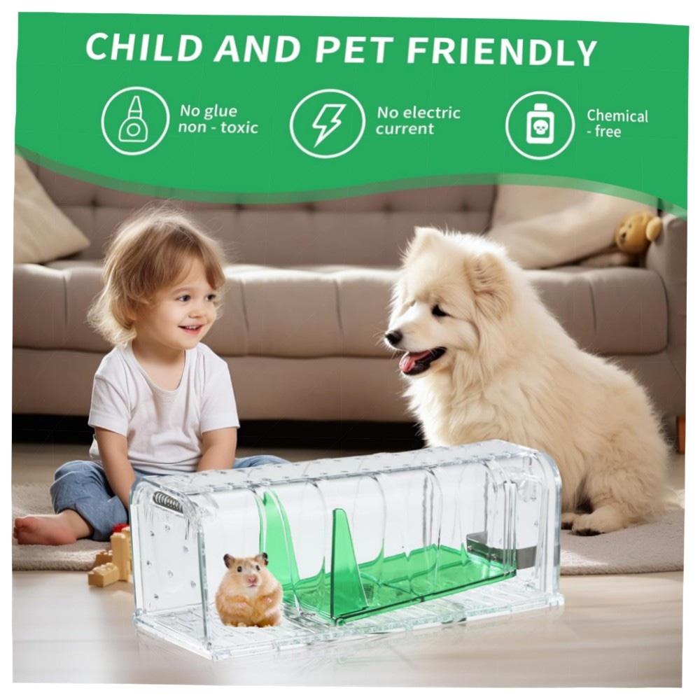 4er Set Lebend-Mausefallen, empfindliche Mäusefalle aus transparentem PC, wiederverwendbar & sicher mit Köderbox und Belüftung