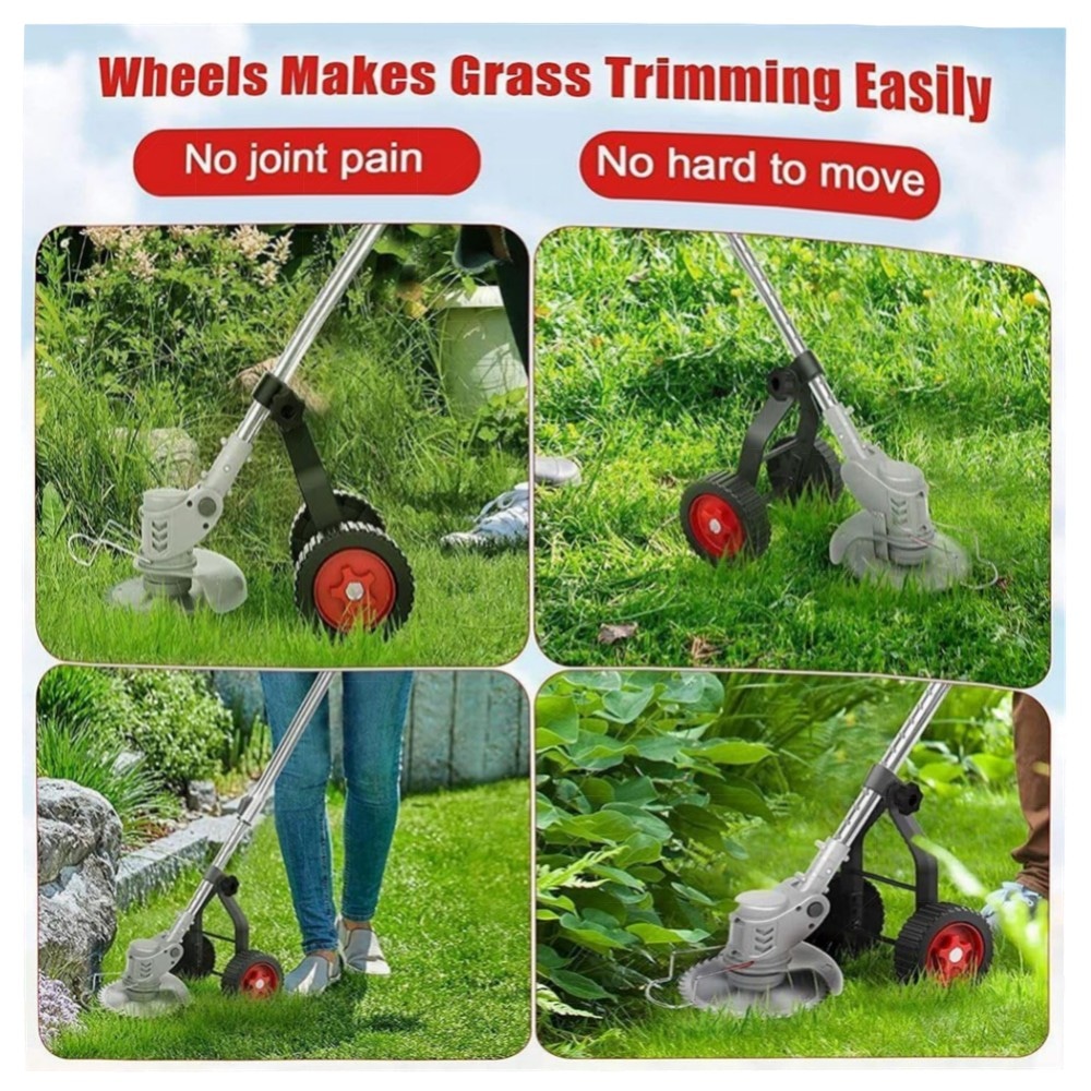 Verstellbares Stützrad für Rasentrimmer – Grasfresser Ersatzräder für 22–26 mm Schaft, stabile Dreiecks‑Konstruktion, robustes Metall, einfache Montage