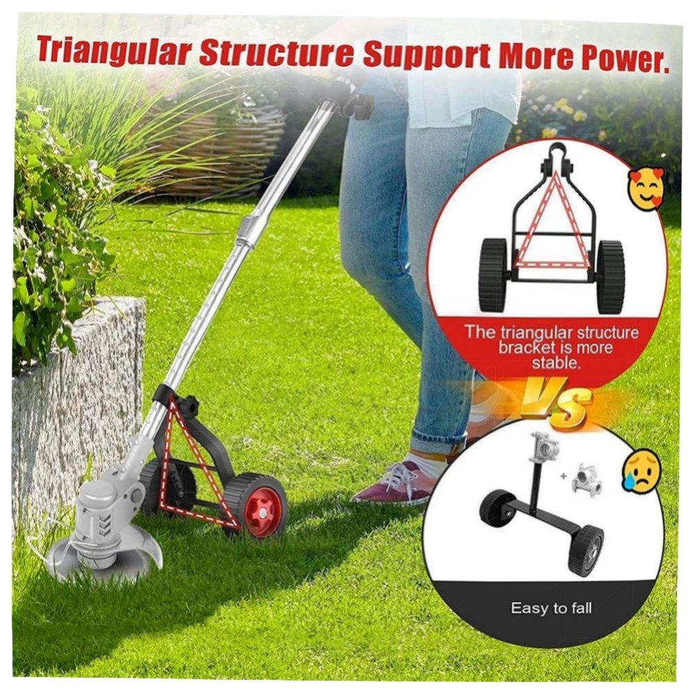Verstellbares Stützrad für Rasentrimmer – Grasfresser Ersatzräder für 22–26 mm Schaft, stabile Dreiecks‑Konstruktion, robustes Metall, einfache Montage
