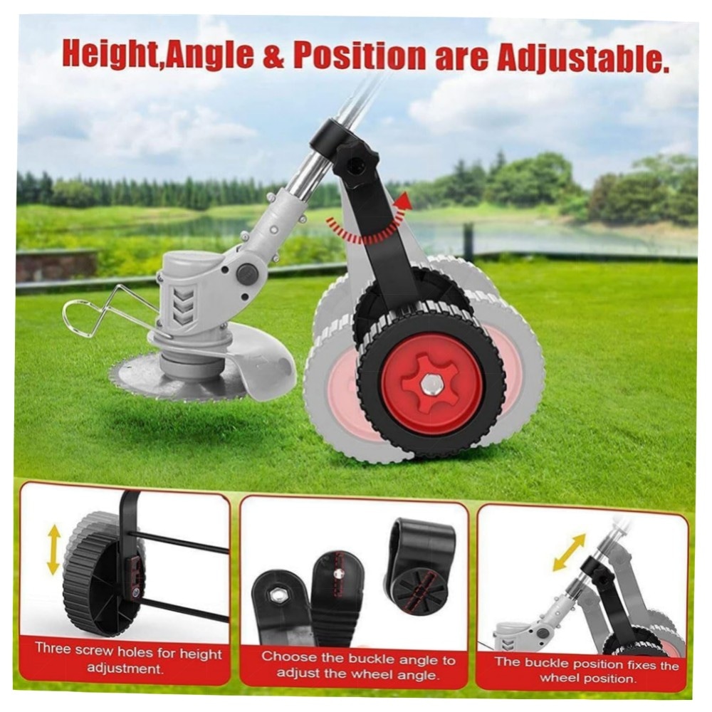 Verstellbares Stützrad für Rasentrimmer – Grasfresser Ersatzräder für 22–26 mm Schaft, stabile Dreiecks‑Konstruktion, robustes Metall, einfache Montage