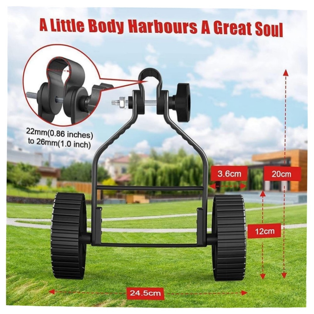 Verstellbares Stützrad für Rasentrimmer – Grasfresser Ersatzräder für 22–26 mm Schaft, stabile Dreiecks‑Konstruktion, robustes Metall, einfache Montage