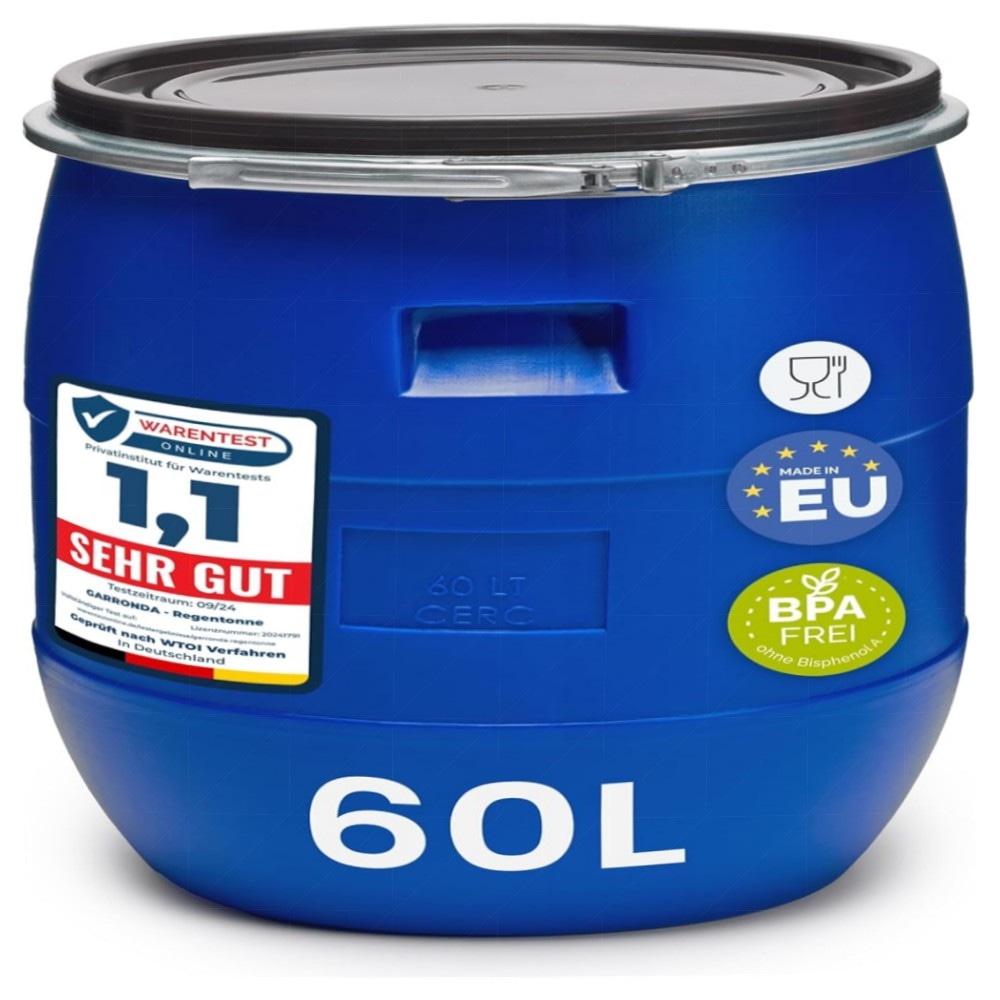 Garronda 60 L Weithals-Fass aus HDPE – lebensmittelecht, BPA‑frei & vielseitige Regentonne für Garten und Haushalt
