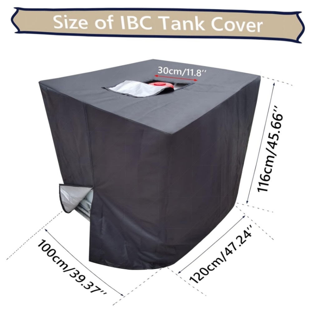 IBC Tank Abdeckung 1000L – 420D wasserdichte UV-beständige Abdeckplane mit Reißverschluss, Schutzhaube für Regentonne & IBC Container