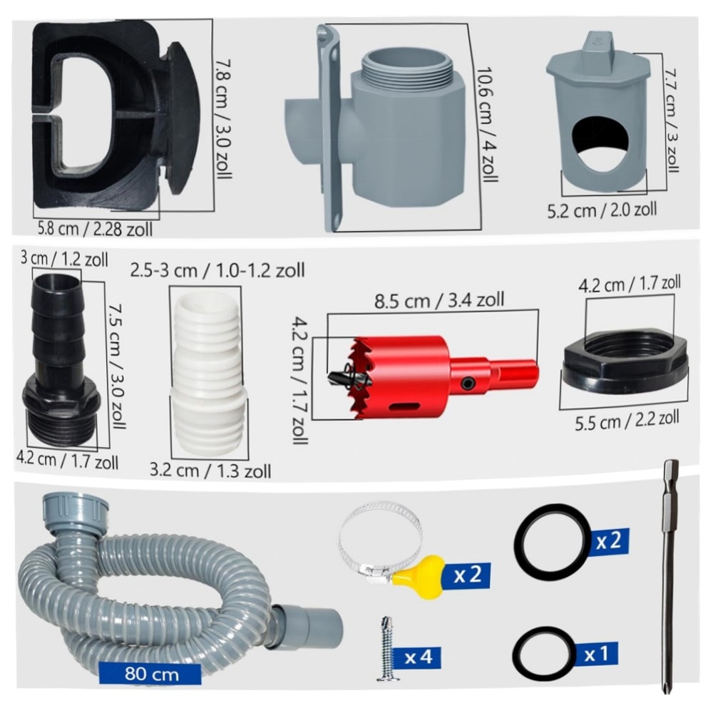 Regensammler für quadratische Fallrohre 60–80 mm, hochwertiger Regenwassersammler mit Montagezubehör & Schlauch – für Dächer bis 80 m²