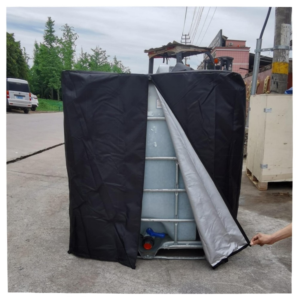 IBC Tank Abdeckung 1000L – 420D wasserdichte UV-beständige Abdeckplane mit Reißverschluss, Schutzhaube für Regentonne & IBC Container