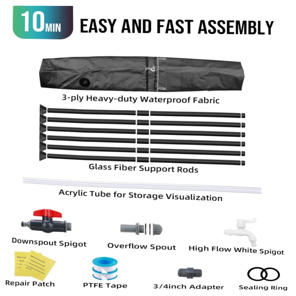 Faltbare Regentonne 200 L – Robuster, tragbarer Wassertank mit Fallrohr, 2 Hähnen & Überlauf – wetterfestes 500D‑PVC, platzsparend