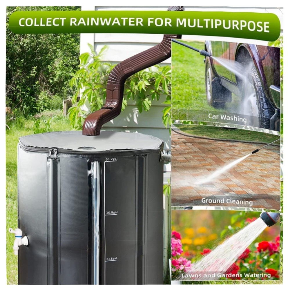 Faltbare Regentonne 200 L – Robuster, tragbarer Wassertank mit Fallrohr, 2 Hähnen & Überlauf – wetterfestes 500D‑PVC, platzsparend