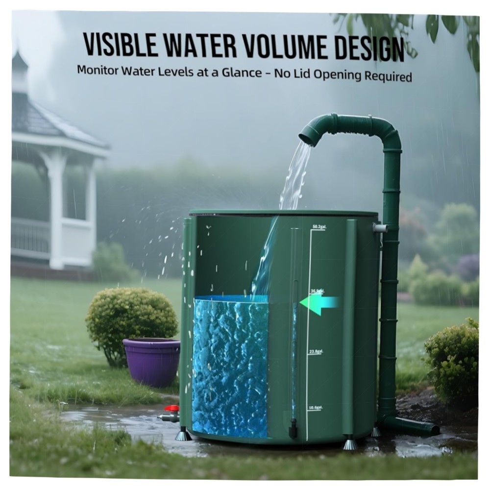 Faltbare Regentonne 200 L – Robuster, tragbarer Wassertank mit Fallrohr, 2 Hähnen & Überlauf – wetterfestes 500D‑PVC, platzsparend