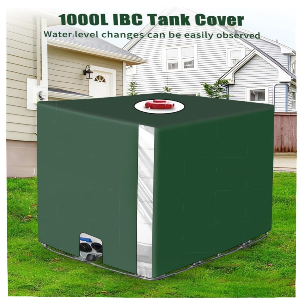 IBC Tank Abdeckung 1000L – UV-beständige IBC Abdeckplane mit transparenter Sichtfolie, wasserdicht & reißfest, für Regenwassertanks (120×100×116 cm)