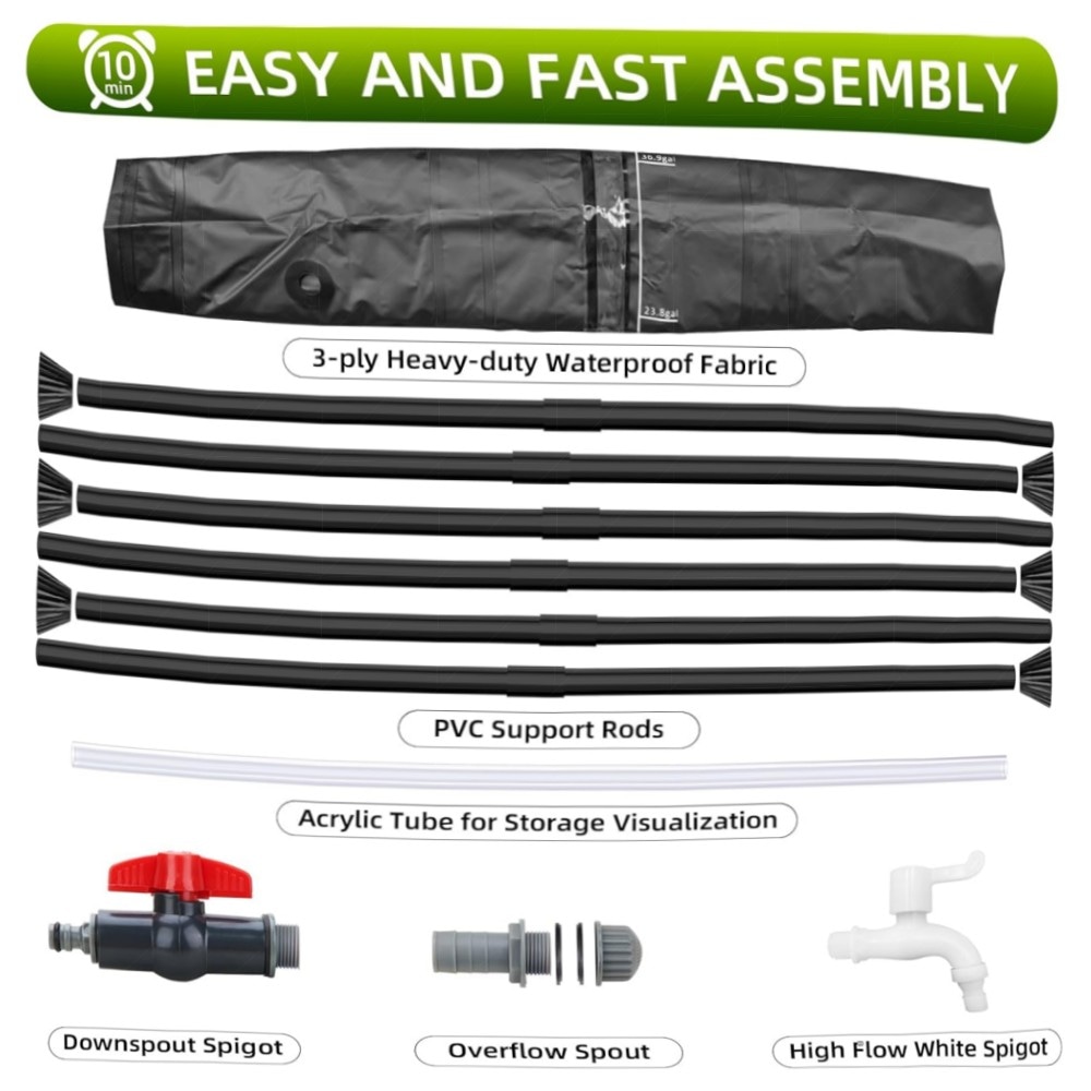 Faltbare Regentonne 200 L – Robuster, tragbarer Wassertank mit Fallrohr, 2 Hähnen & Überlauf – wetterfestes 500D‑PVC, platzsparend