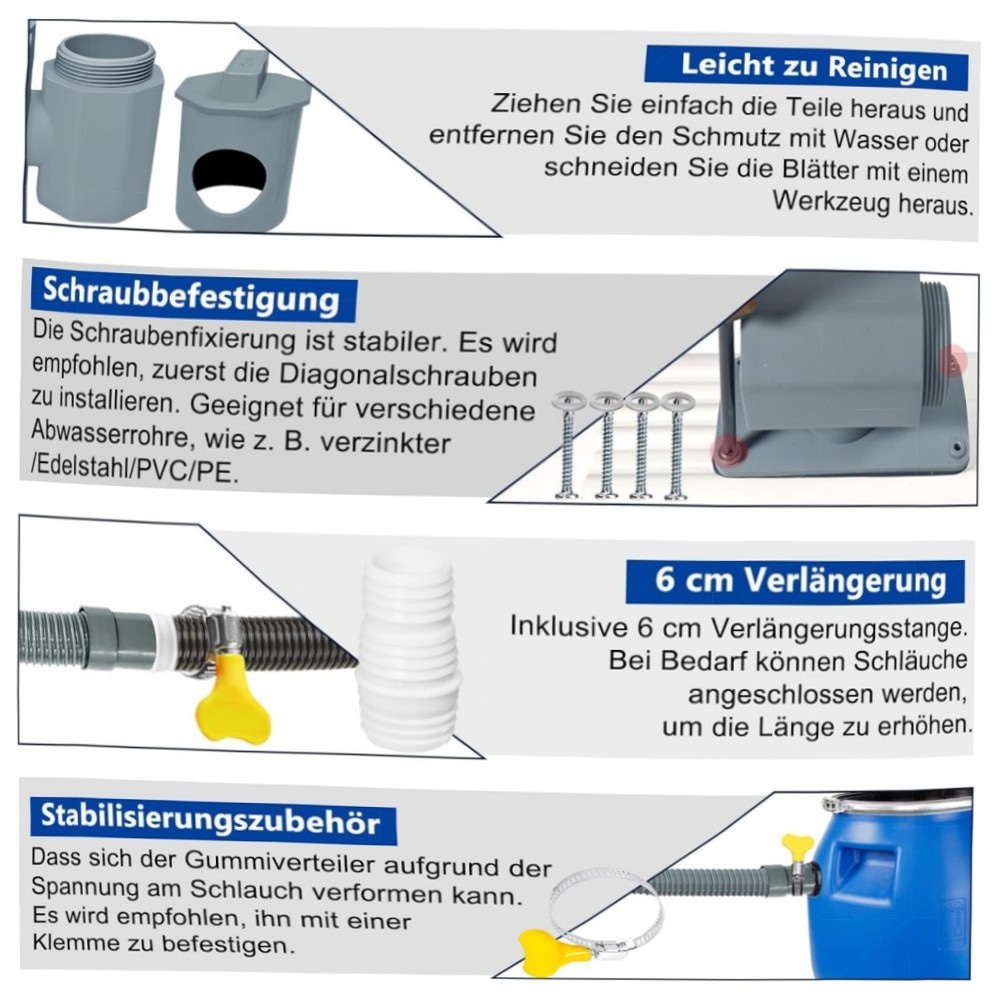 Regensammler für quadratische Fallrohre 60–80 mm, hochwertiger Regenwassersammler mit Montagezubehör & Schlauch – für Dächer bis 80 m²