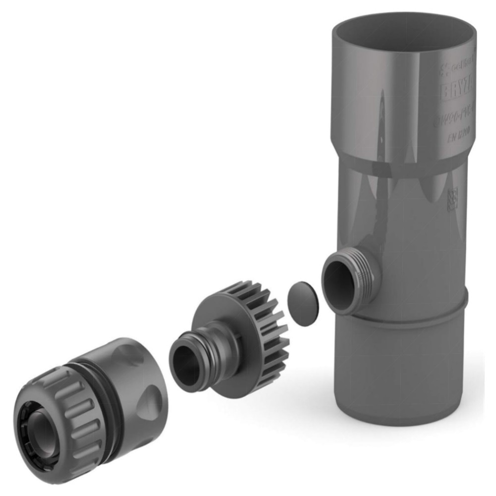 BRYZA Dachrinnenablauf DN 90 mm Graphit – Regenwassersammler mit Schnellanschluss, frostfestes PVC, Fallrohrfilter für Regentonne