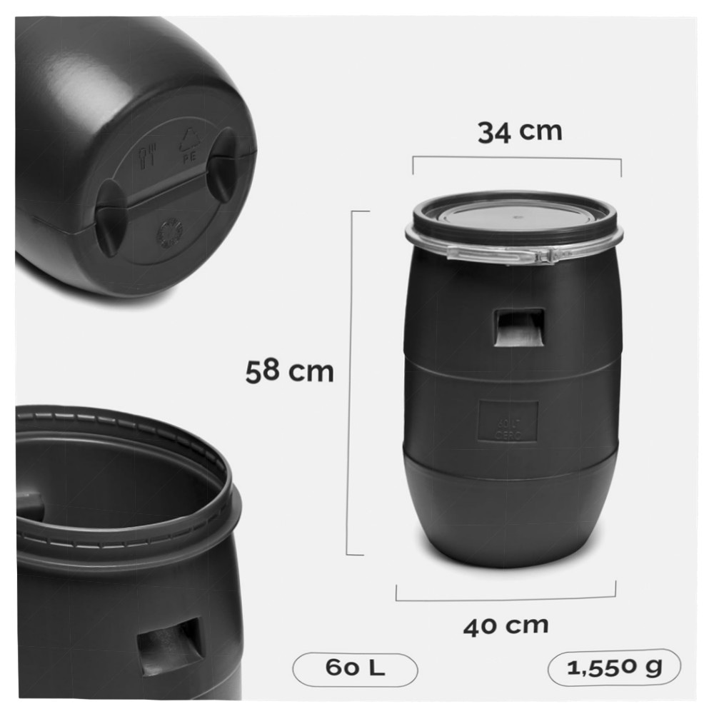 Garronda 60 L Weithals-Fass aus HDPE – lebensmittelecht, BPA‑frei & vielseitige Regentonne für Garten und Haushalt