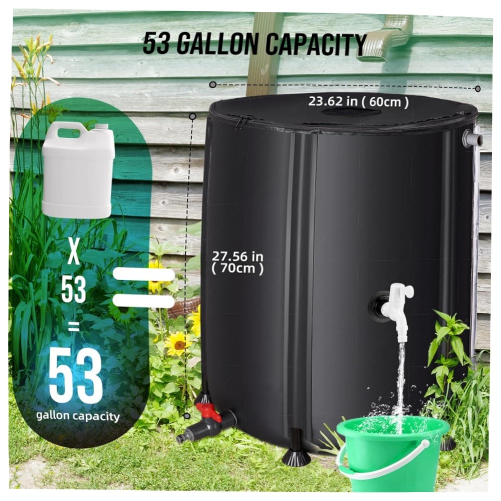 Faltbare Regentonne 200 L – Robuster, tragbarer Wassertank mit Fallrohr, 2 Hähnen & Überlauf – wetterfestes 500D‑PVC, platzsparend