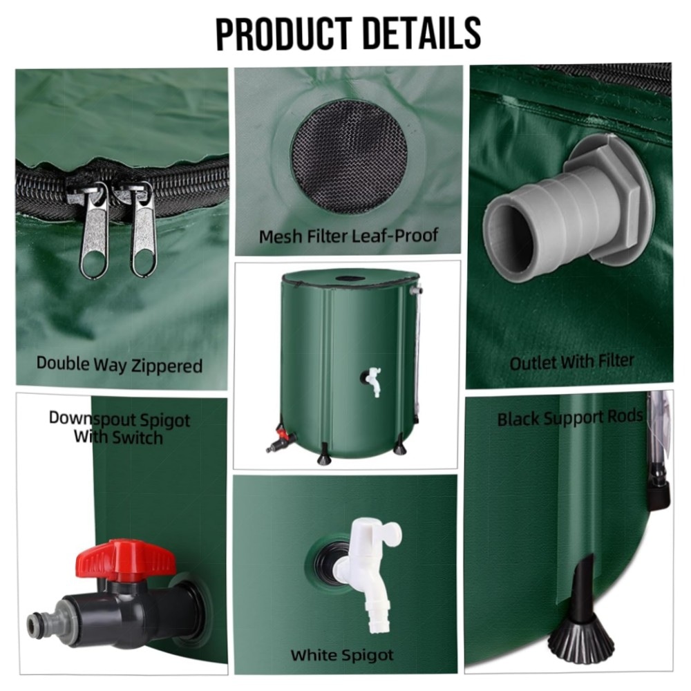 Faltbare Regentonne 200 L – Robuster, tragbarer Wassertank mit Fallrohr, 2 Hähnen & Überlauf – wetterfestes 500D‑PVC, platzsparend